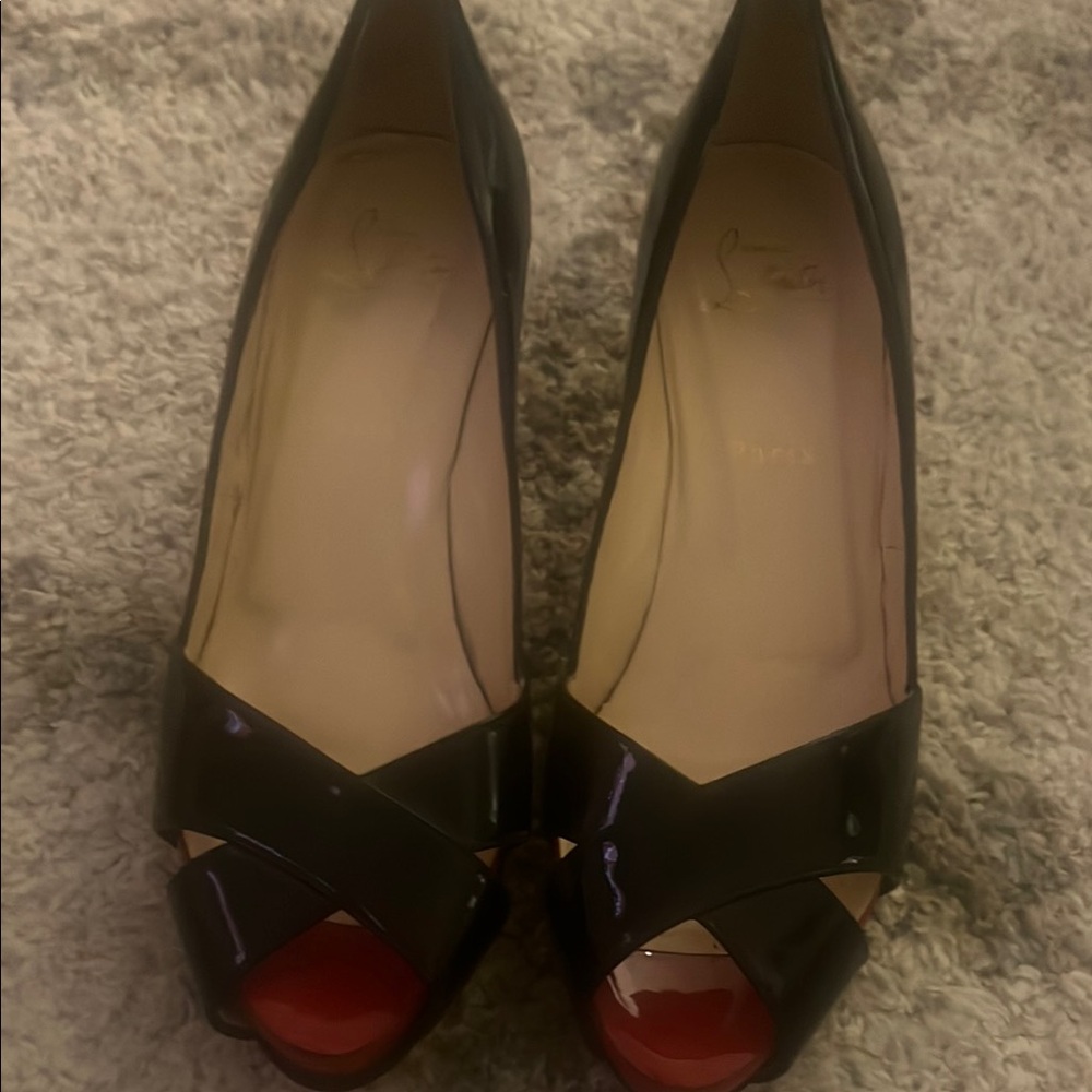 Christian Louboutin Black and Red Patent Leather Heels